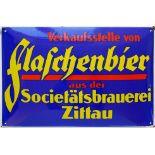 Emailschild Flaschenbier der Societätsbrauerei Zittau, um 1930