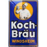 Emailschild Brauerei Koch-Bräu Windsheim - im Traumzustand! Um 1930