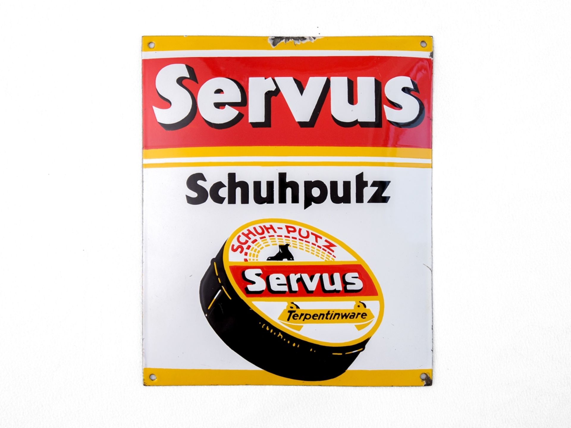 Emailschild Servus Schuhputz, Terpentinware, um 1920 - Bild 7 aus 7