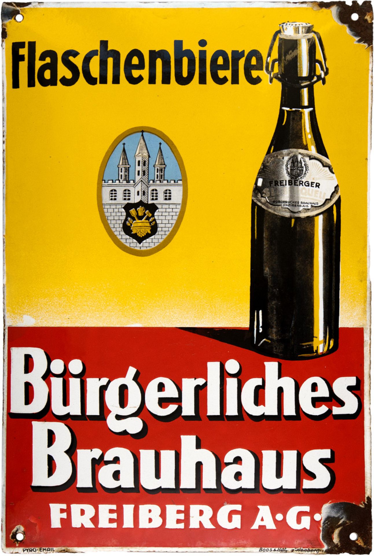 Emailschild Bürgerliches Brauhaus Freiberg/Sachsen, um 1930