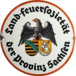 Enamel sign Land-Feuersozietät der Provinz Sachsen, around 1930