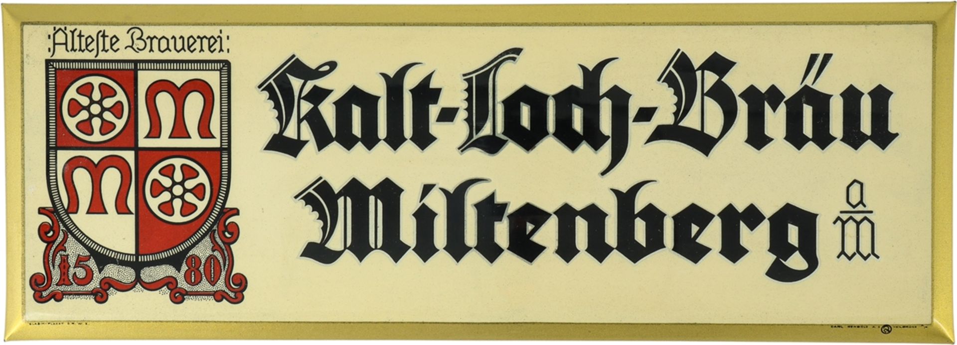 Blechschild Kalt-Loch-Brauerei Miltenberg, um 1950