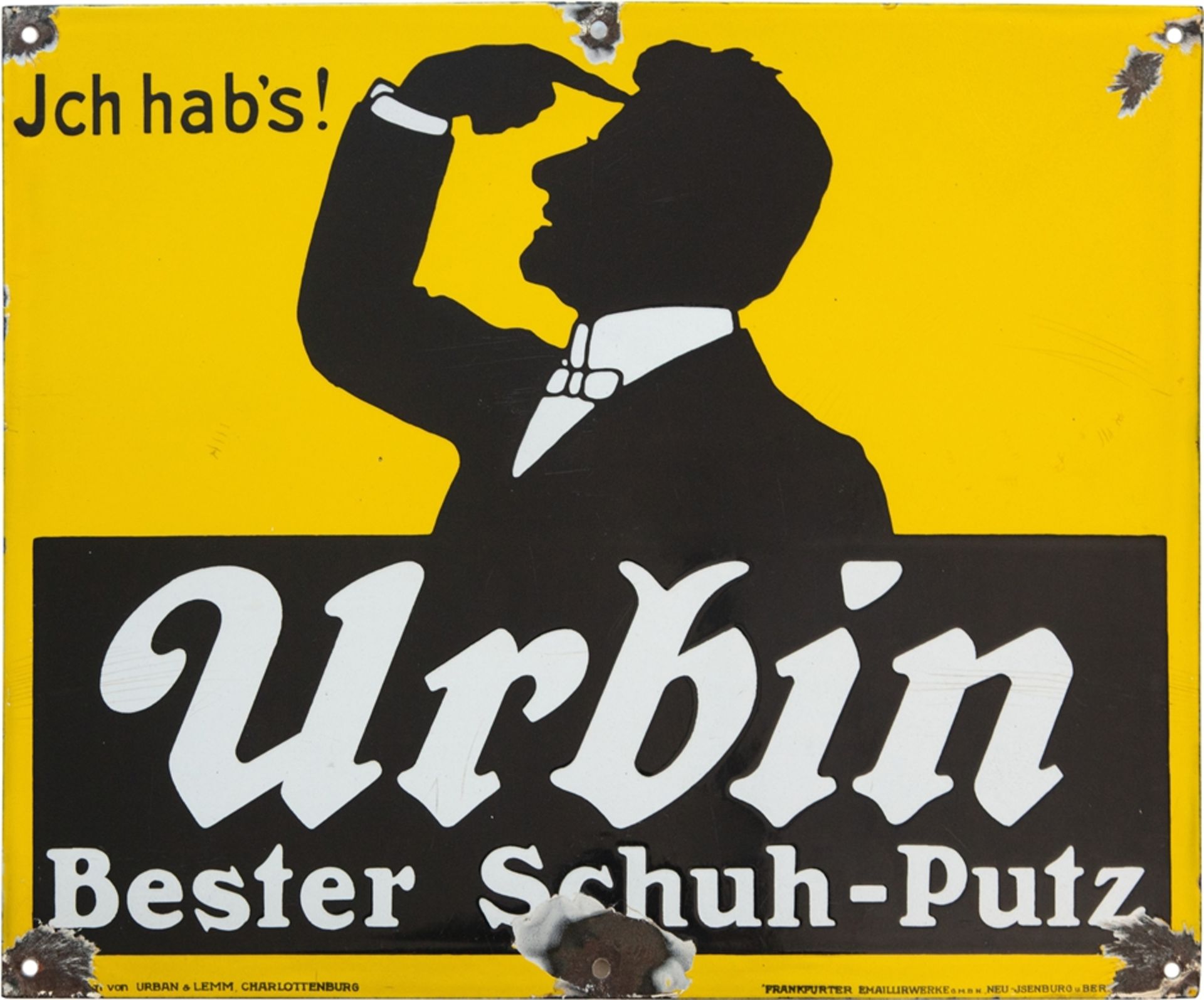 Emailschild Urbin Bester Schuh Putz, Berlin um 1910