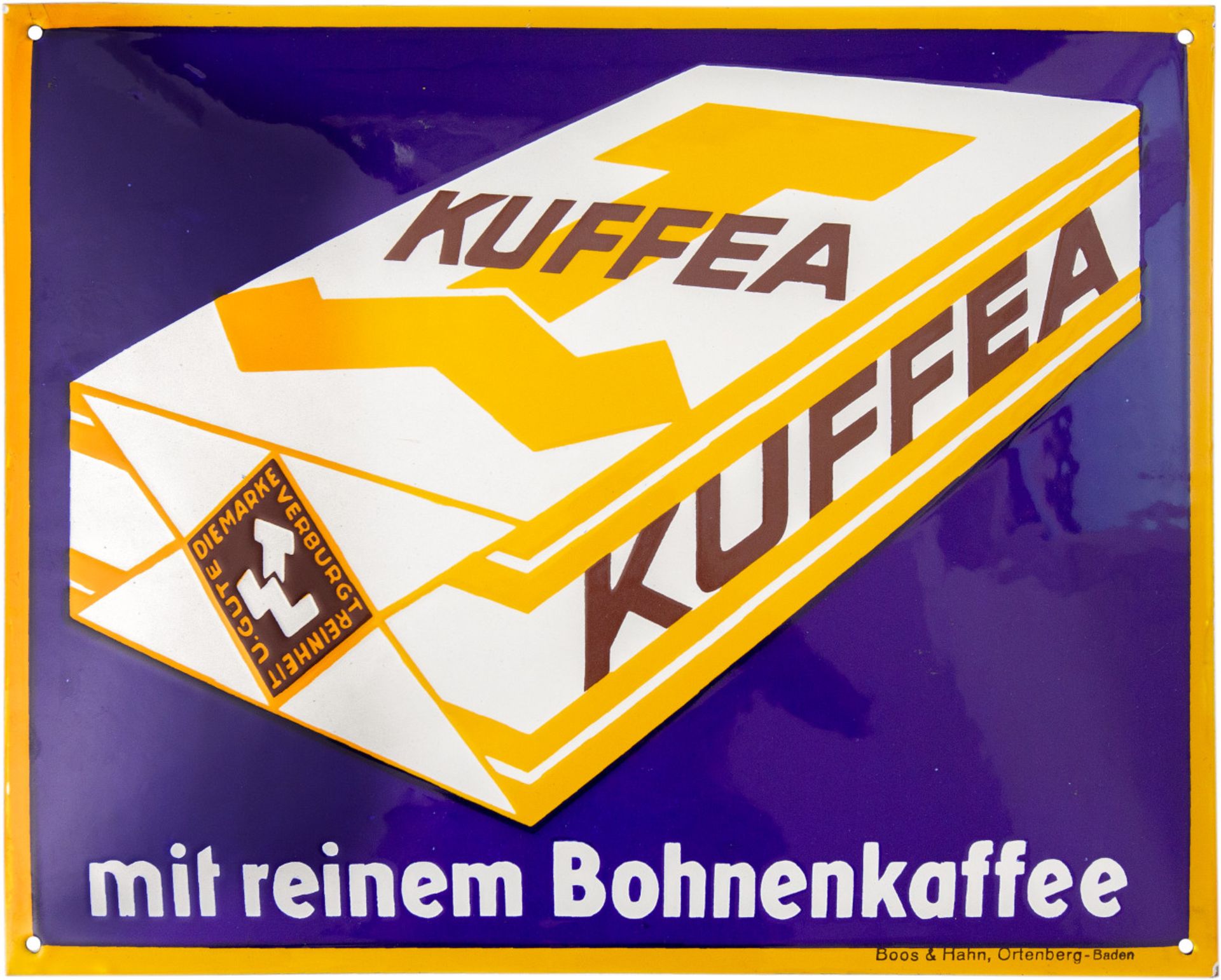 Kuffea Kaffee enamel sign - in dream condition! Around 1920