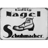 Emailschild Schuhmacher Ludwig Nagel, um 1900