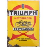 Emailschild Triumph Motorräder, Nürnberg, um 1920 