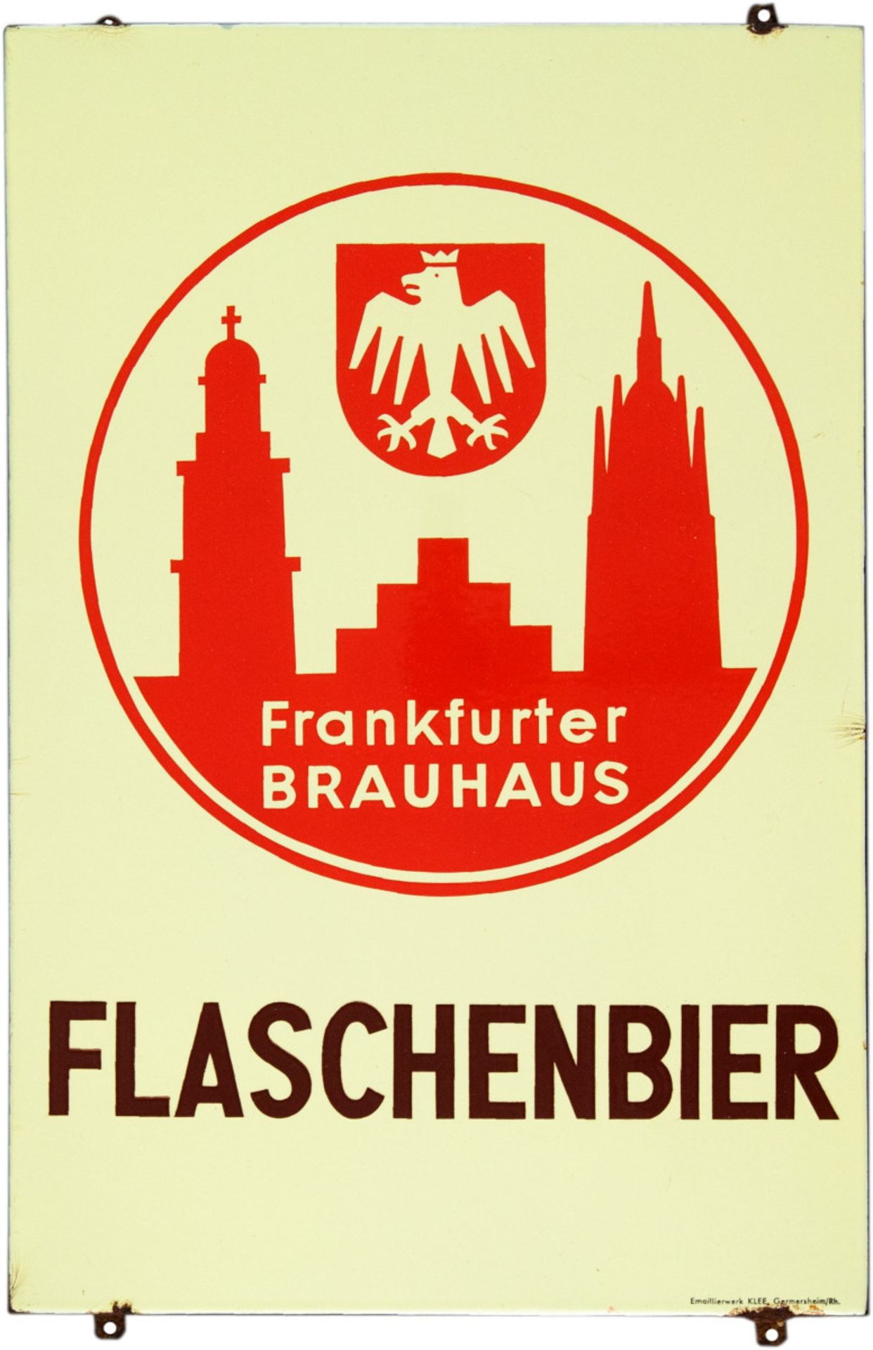 Emailschild Frankfurter Brauhaus Flaschenbier, um 1950