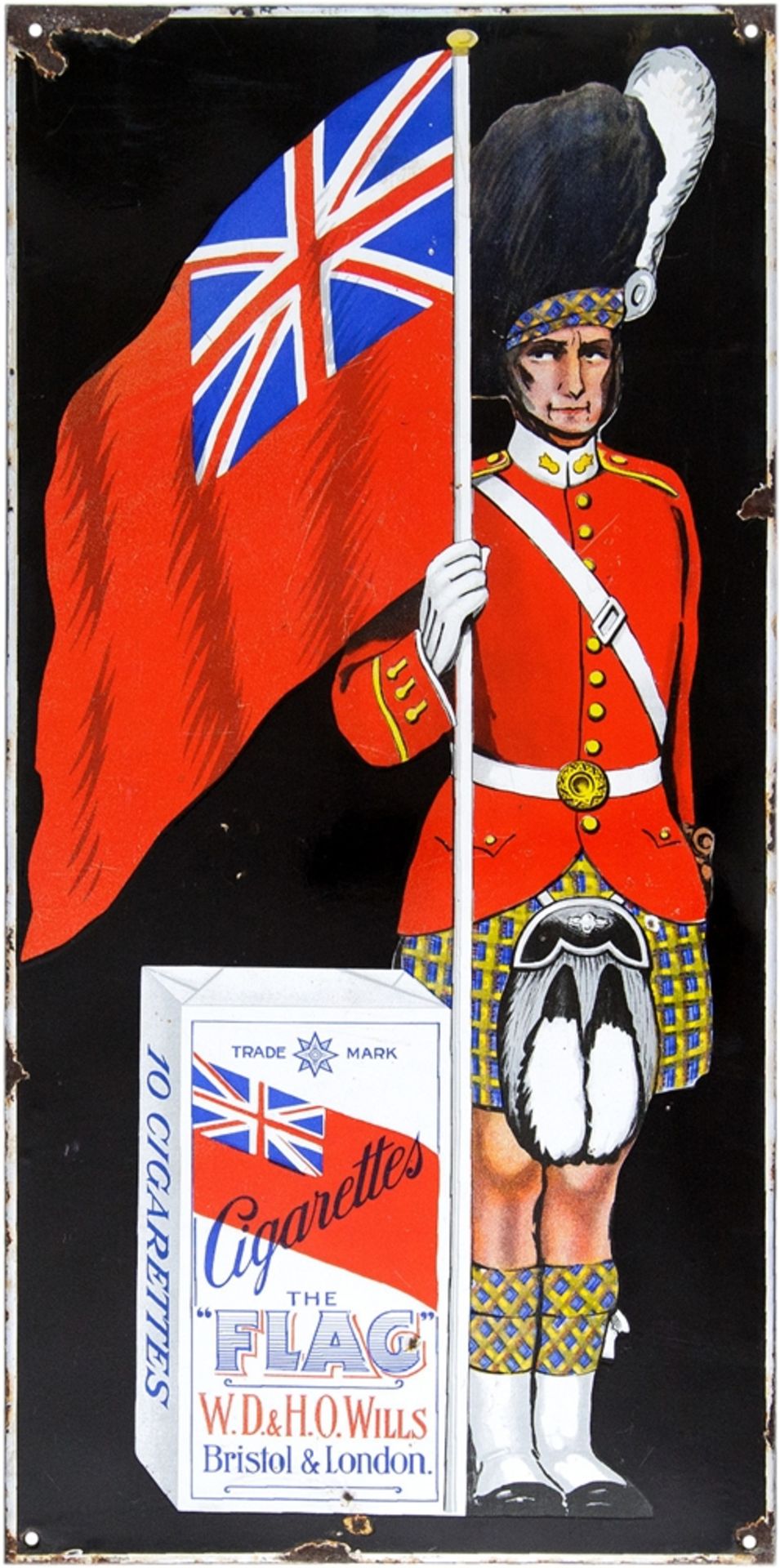 Enamel sign The Flag Cigarettes, Denmark, England, Bristol & London, around 1930