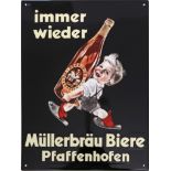 Enamel sign Müller Biere Pfaffenhofen, in dream condition, around 1950