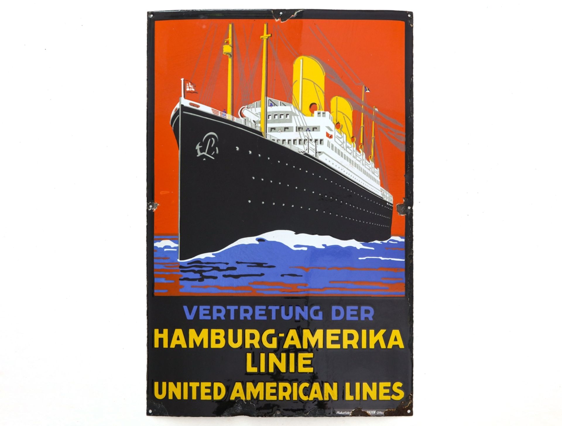 Enamel sign Hamburg-America line, in dream shine! Around 1920 - Image 6 of 6