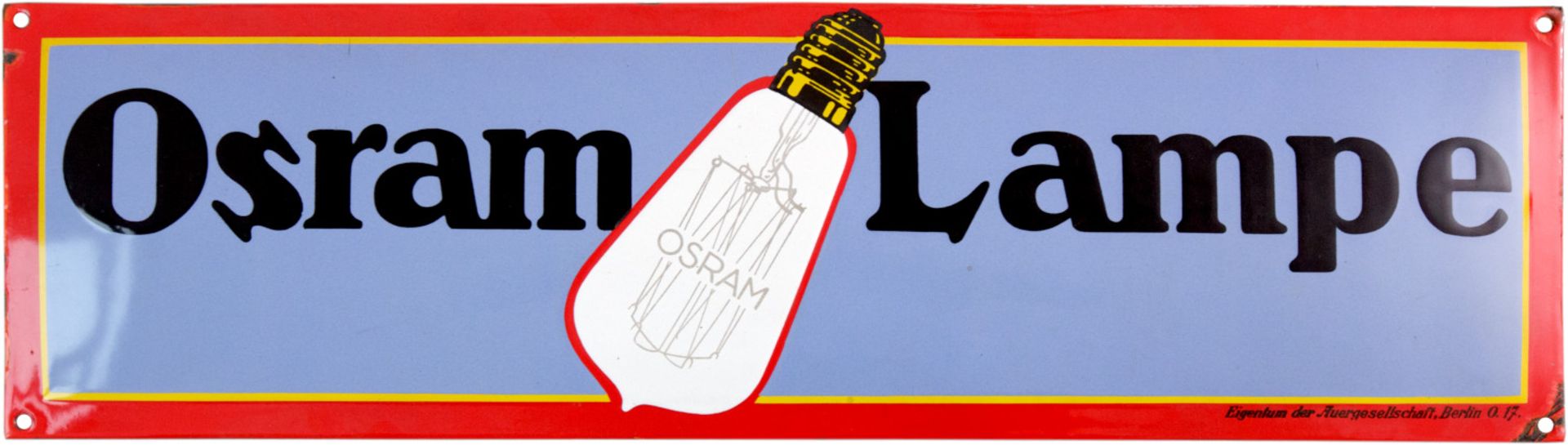 Emailschild Osram Lampe im Traumzustand! Berlin, um 1910