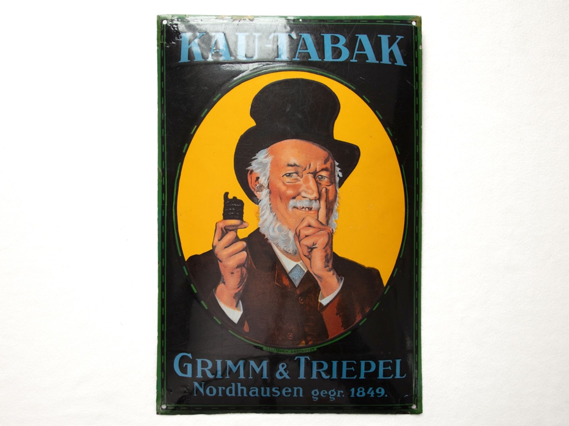 Enamel sign Grimm & Triepel Kautabak, Nordhausen around 1920 - Image 7 of 7