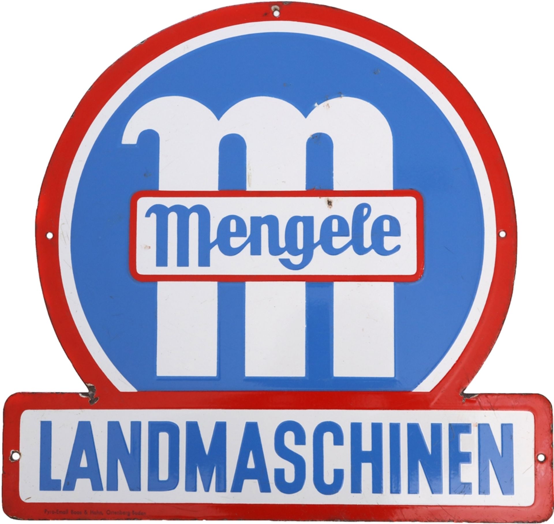 Emailschild Mengele Landmaschinen, Günzburg um 1950