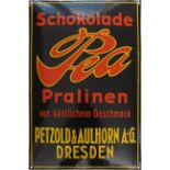 Emailschild Pea Schokolade Pralinen, Dresden, um 1920