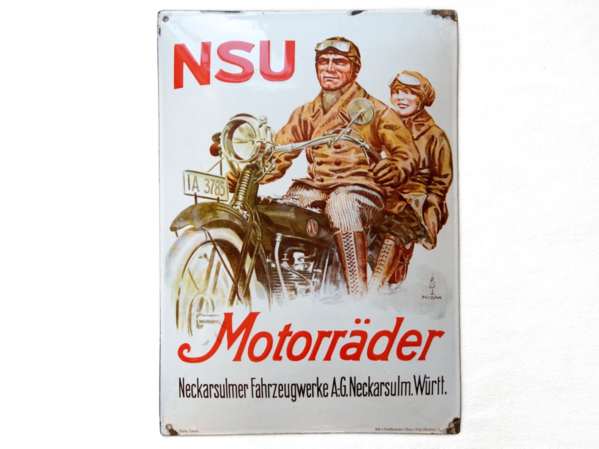 Enamel sign NSU Motorräder, Neckarsulm, around 1920 - Image 7 of 7