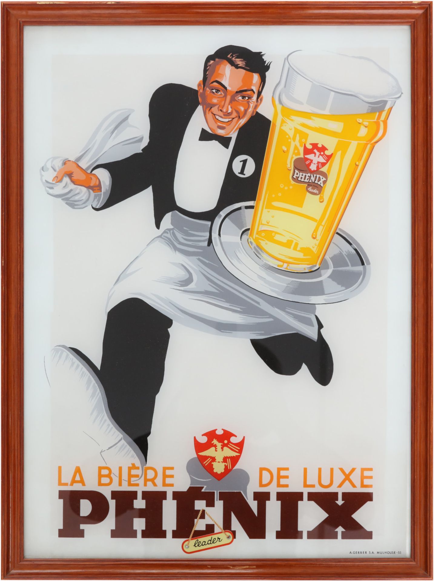 Glasschild La Bière de Luxe Phénix, Frankreich, um 1950