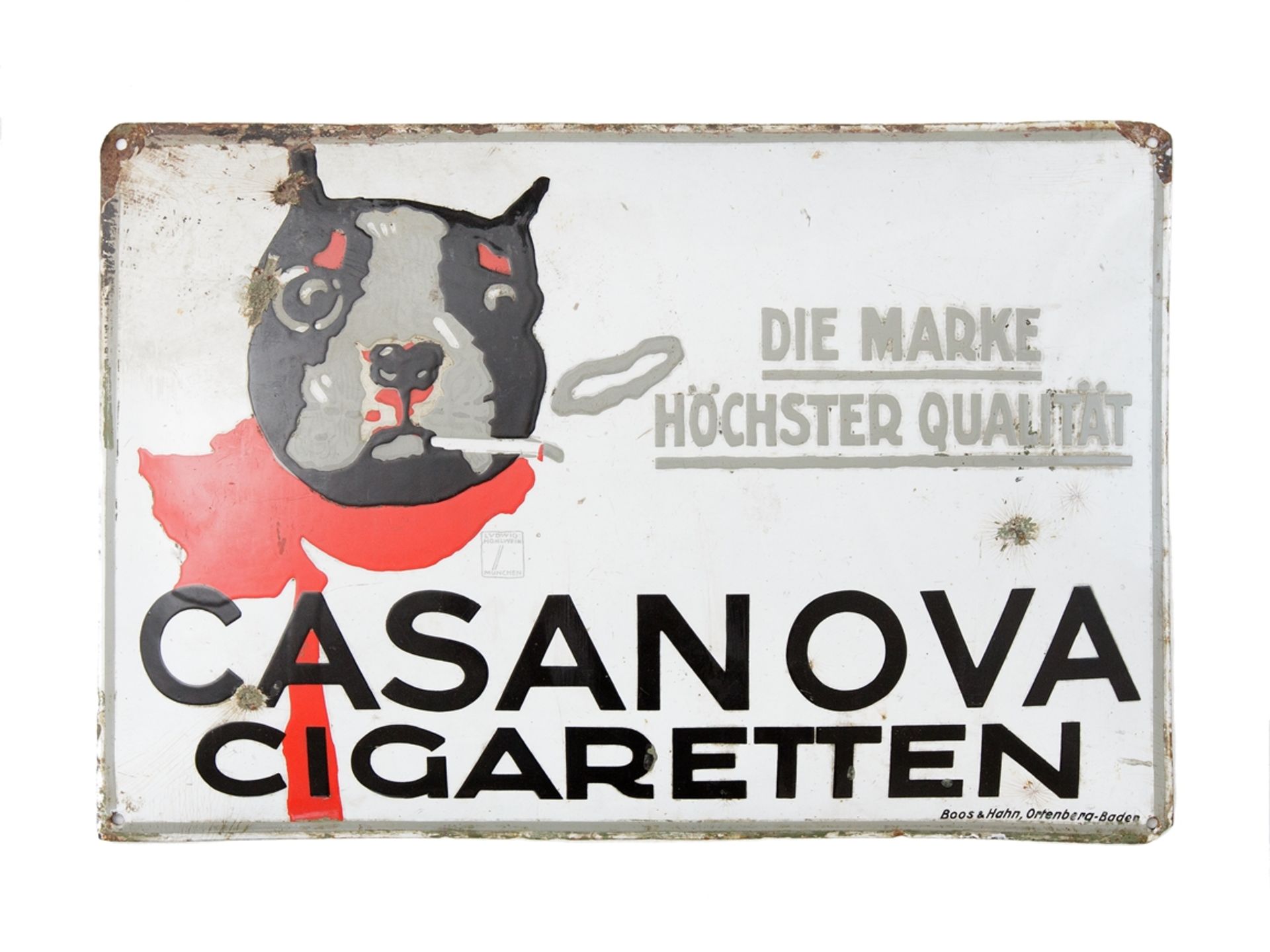 Emailschild Casanova Cigaretten Dresden Ludwig Hohlwein, um 1920 - Bild 7 aus 7