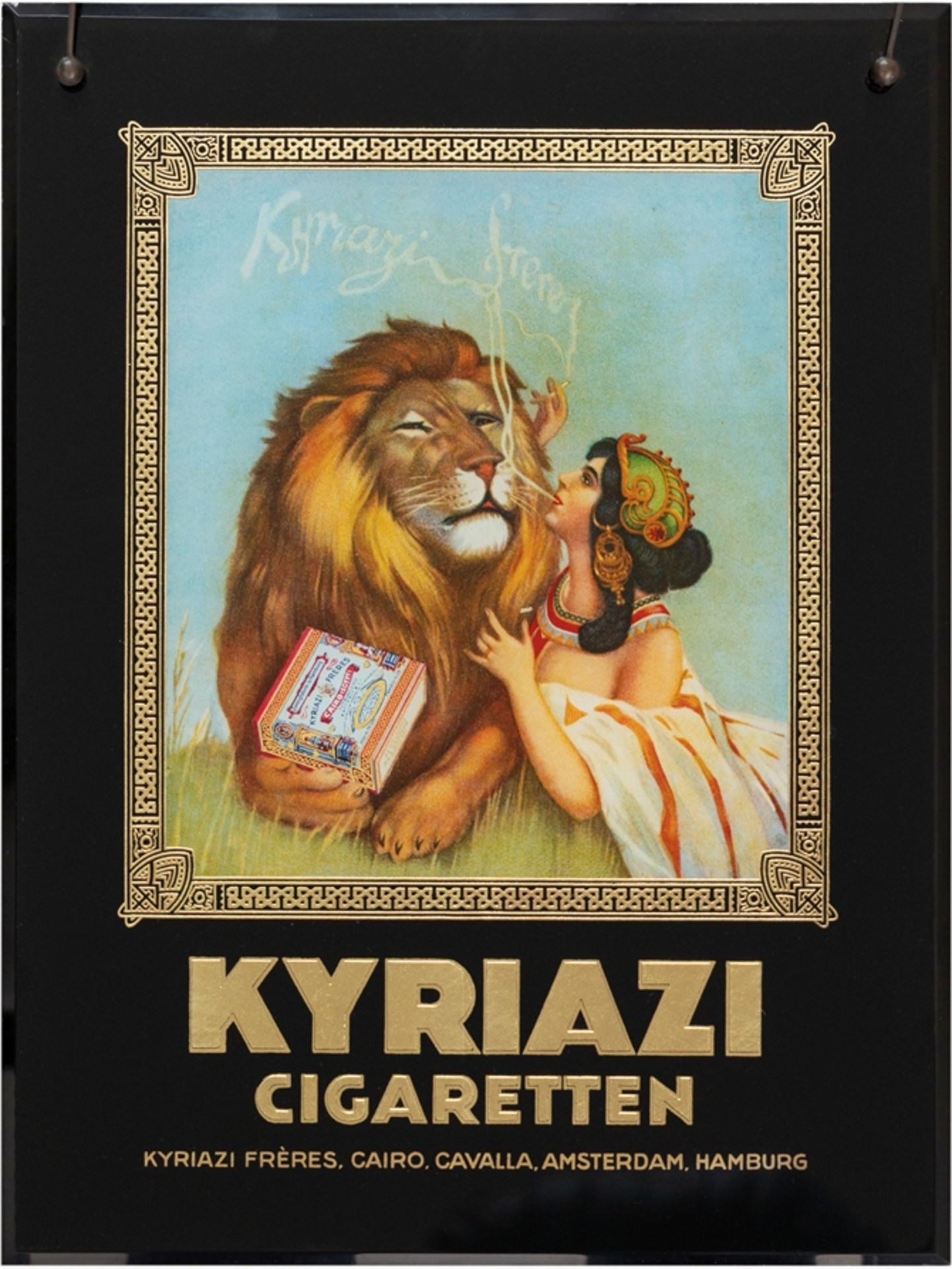 Glasschild Kyriazi Cigaretten, Hamburg, Amsterdam, um 1920