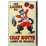 Emailschild Les Laines du Chat Botté, Frankreich, um 1930