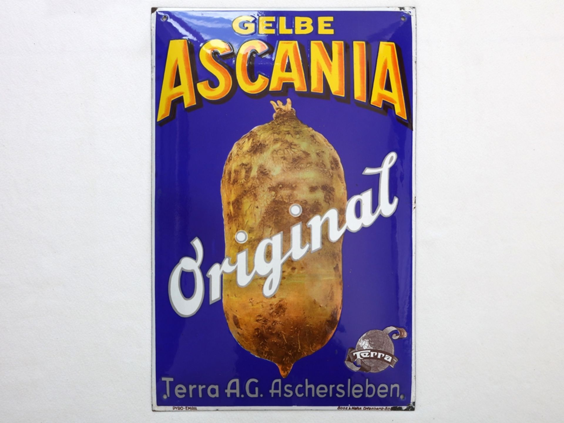 Enamel sign yellow Ascania, dream condition! Aschersleben around 1920 - Image 7 of 7