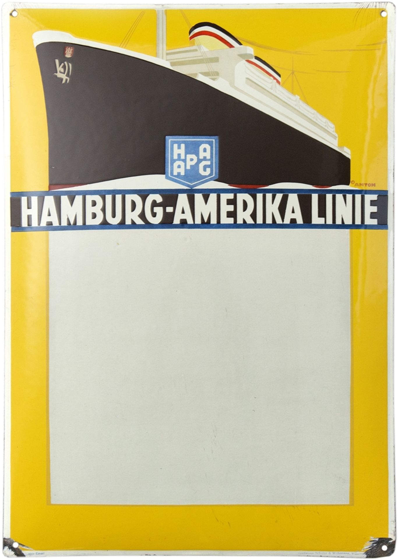 Enamel sign Hamburg-America Line HAPAG, Hamburg, around 1920