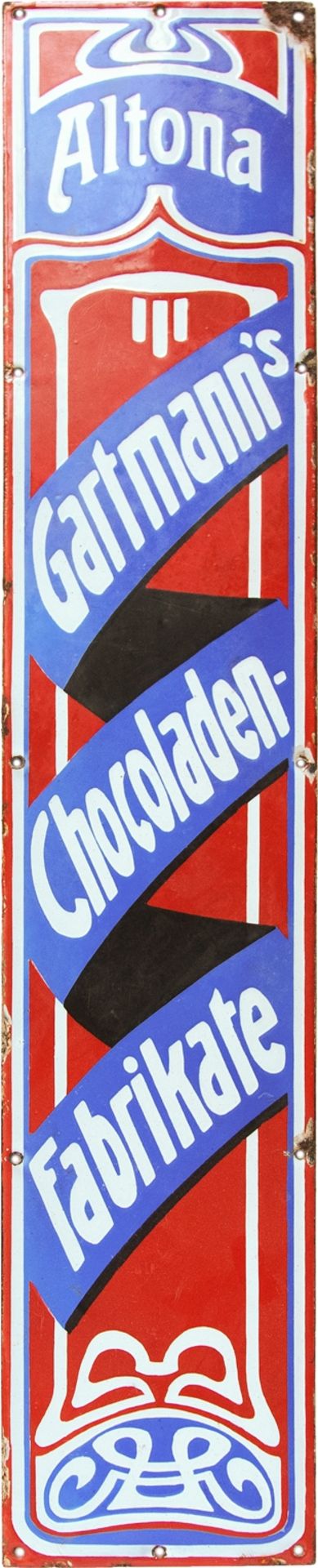 Enamel sign Gartmann`s Chokoladen, Art Nouveau, Hamburg Altona, around 1900