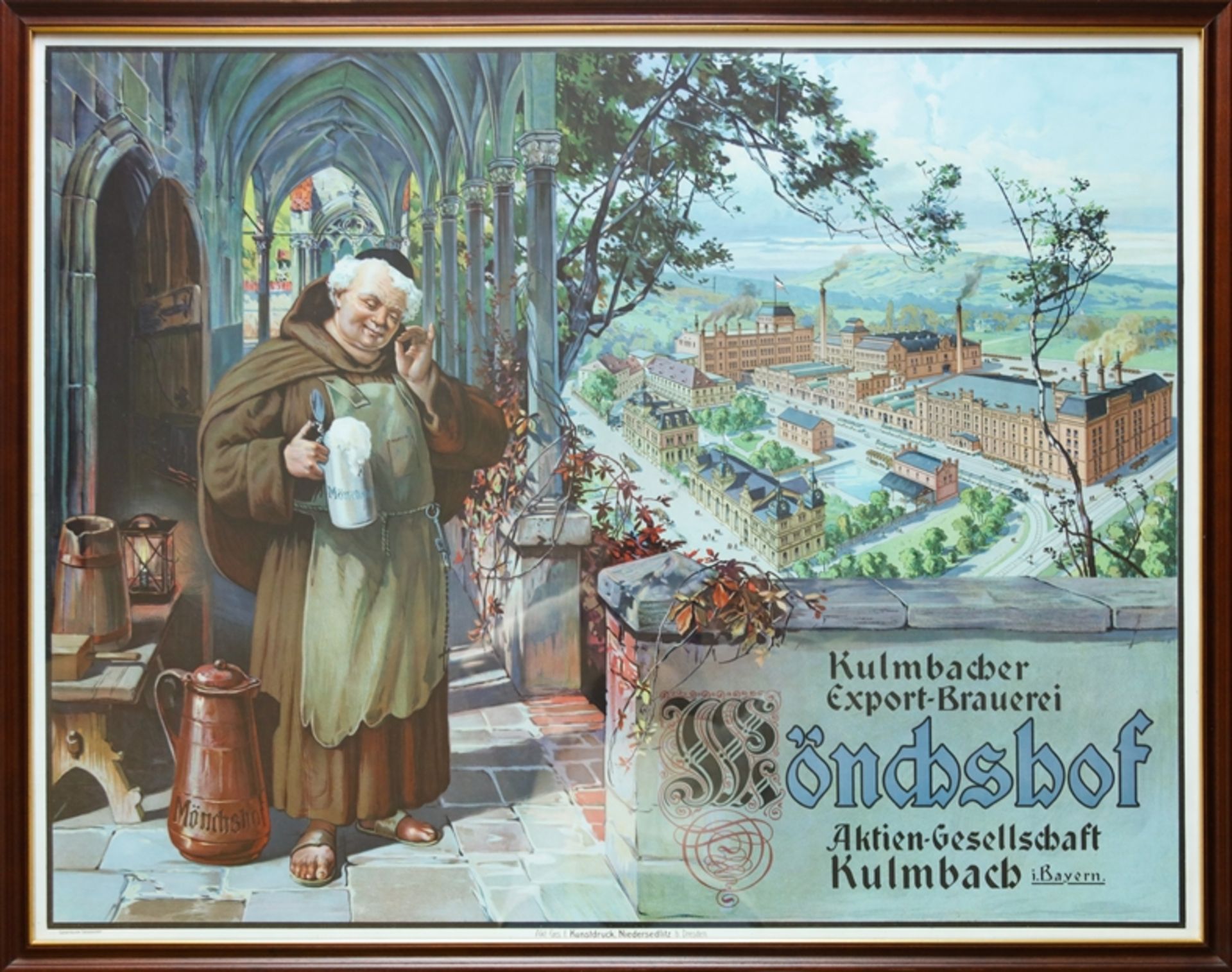 Poster view of the Mönchshof brewery in Kulmbach, around 1910