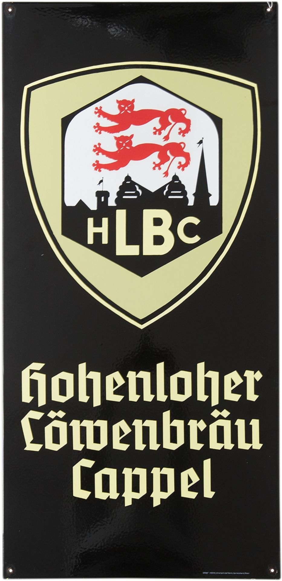 Enamel sign Hohenloher Löwenbräu Cappel, around 1950, dream condition! 