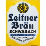 Enamel sign Leitner Bräu, Schwabach - Dream condition, around 1930