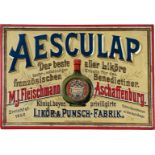 Blechschild Aesculap, der beste aller Liköre, Aschaffenburg, um 1900