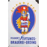 Emailschild Fischer's Stiftungs-Brauerei Erding bei München, um 1950