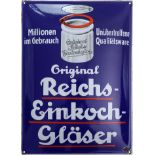 Enamel sign Reich's original preserving jars, around 1910