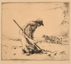 Ernest Herbert Whydale (1886-1952) British. "In the Fields", Etching, Signed in pencil, 4.25" x 4.
