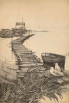 Charles William Taylor (1878-1960) British. A Wooden Jetty, Etching, Signed in pencil, 8" x 5.75" (