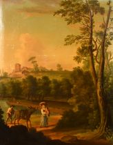 Manner of Claude Lorrain (1600-1682) French. Figures in a Classical Landscape, Oil on canvas, In a