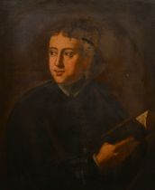 18th Century European School. Bust Portrait of a Scholar Reading a Book, Oil on canvas, 30" x 25" (