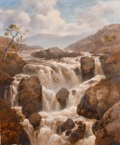 Edmund Gill (1820-1894) British. "Rocky Scene with Waterfall", Oil on panel, Signed and dated