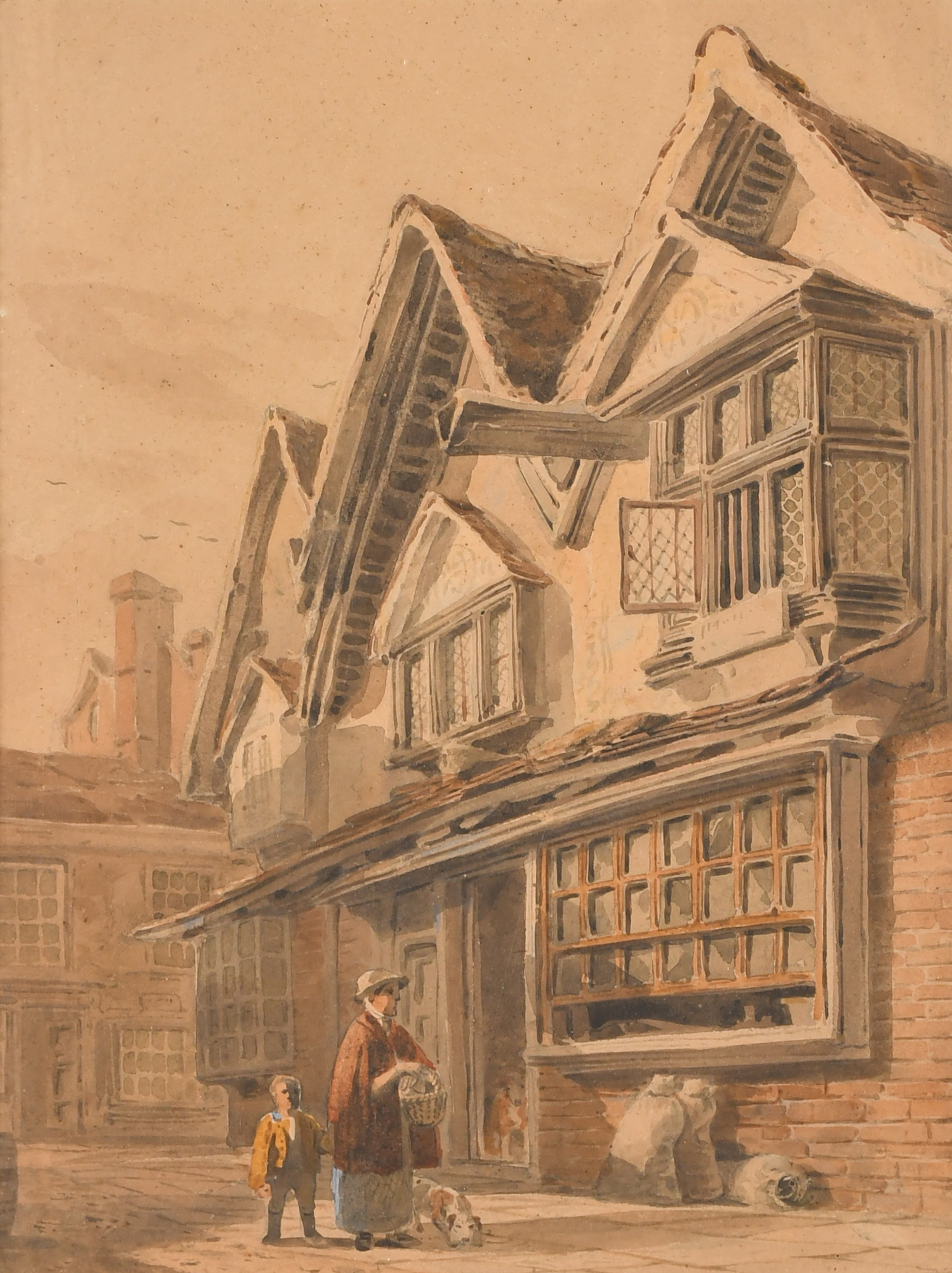 Circle of John Varley (1778-1842) British. Figures in a Street Scene, Watercolour, 12.5" x 9.5" (