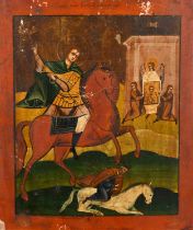 Late 19th Century Russian School, 'St James, The Moor Slayer', Icon, Unframed, 14.75" x 12.25" (37.4