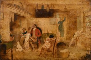 Attributed to David Wilkie (1785-1841) British. "Christmas Afternoon", Oil sketch on board, Unframed