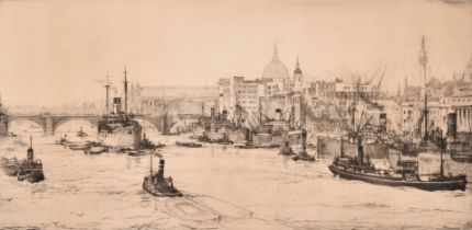 Charles William Cain (1893-1962) British. "The Pool of London", Drypoint, Signed in pencil, Mounted,