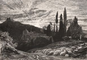 Samuel Palmer (1805-1881) British. "But See, The Weary Pacing Oxen, Slow", Print published in