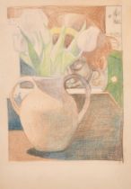 Harry Bush (1883-1957) British. 'Sketch of the Artist's Daughter, with Still Life & Music', Coloured