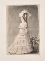 C Leandre (19th-20th Century) European. A Full Length Portrait of an Elegant Lady with a Monkey,