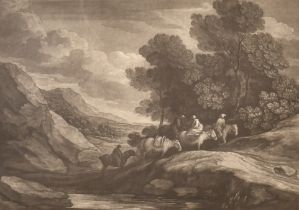 After Thomas Gainsborough (1727-1788) British. Figures and Horses on a Path, Engraving published