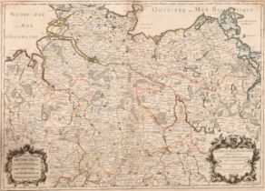 Alexis Hubert Jaillot (1632-1712) French. "Le Cercle de la Basse Saxe", Map, 18" x 25.5" (45.7 x