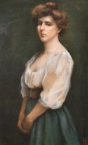 EMR (19th Century) British. Three Quarter Length Portrait of a Lady, Pastel, Signed with monogram