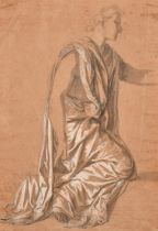 18th Century Italian School. A Kneeling Figure, Pencil and wash heightened with white, and a head