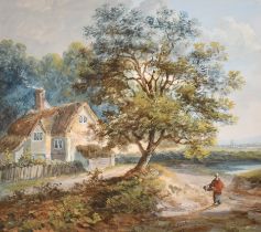 John Laporte (1761-1839) British. Figure by a Cottage, Watercolour, Signed and dated 1821, 8.25" x