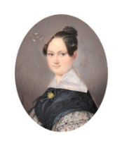 19th Century French School. Bust Portrait of a Lady, Watercolour, Inscribed on mount 'aix la